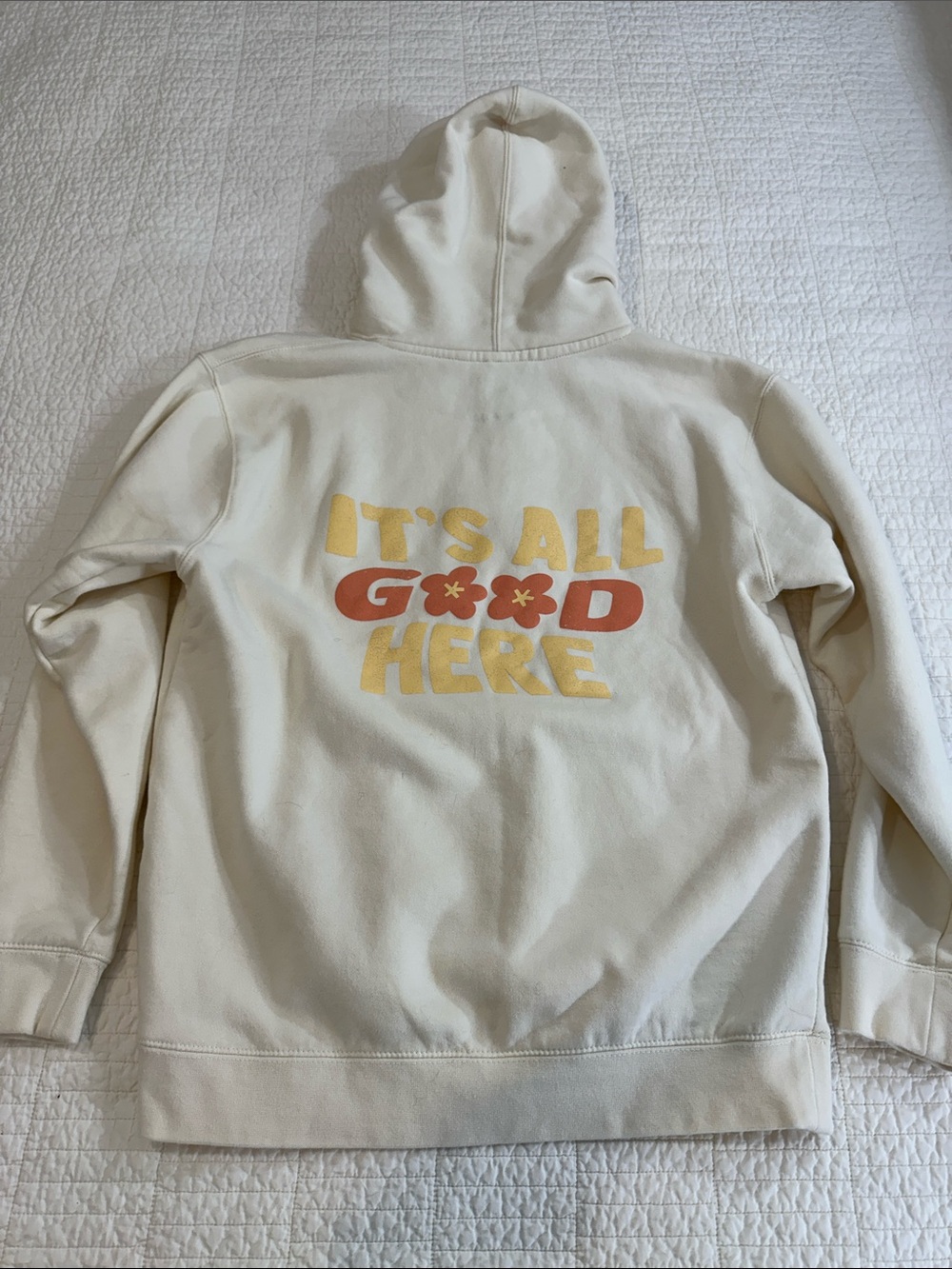 SUNKISSED COCONUT Medium Hoodie  'It's All Good Here' Cream Hoodie